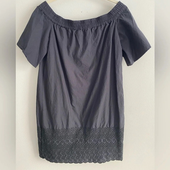 ALL Saints Livia Trixie Black Off Shoulder Smocked Eyelet  Mini Cotton Dress S - Picture 4 of 9